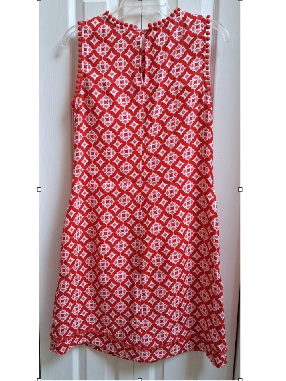 BODEN Red/White Romaine Diamond Drop Linen Pom Pom Dress sz 6 R - Picture 6 of 9